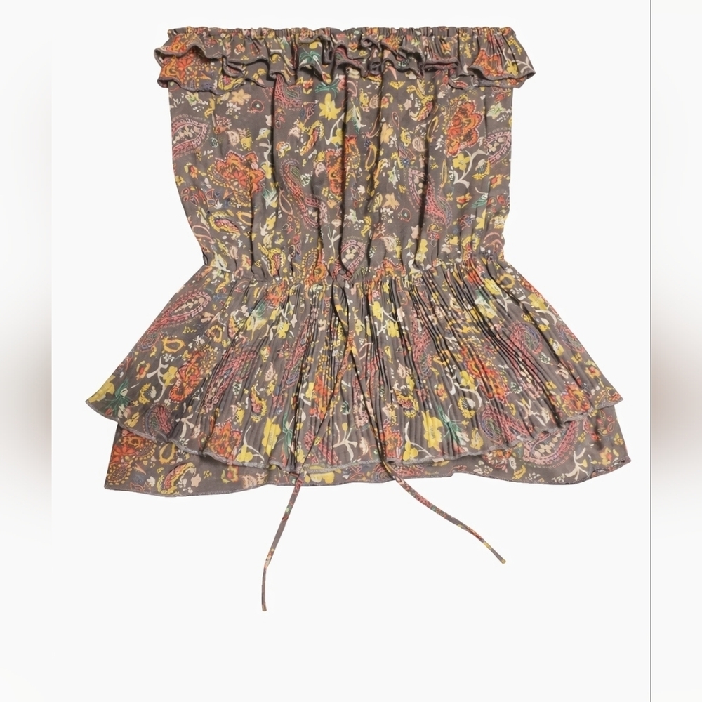 Andrée Floral Paisley Ruffle Peplum Cinch-Waist Top M